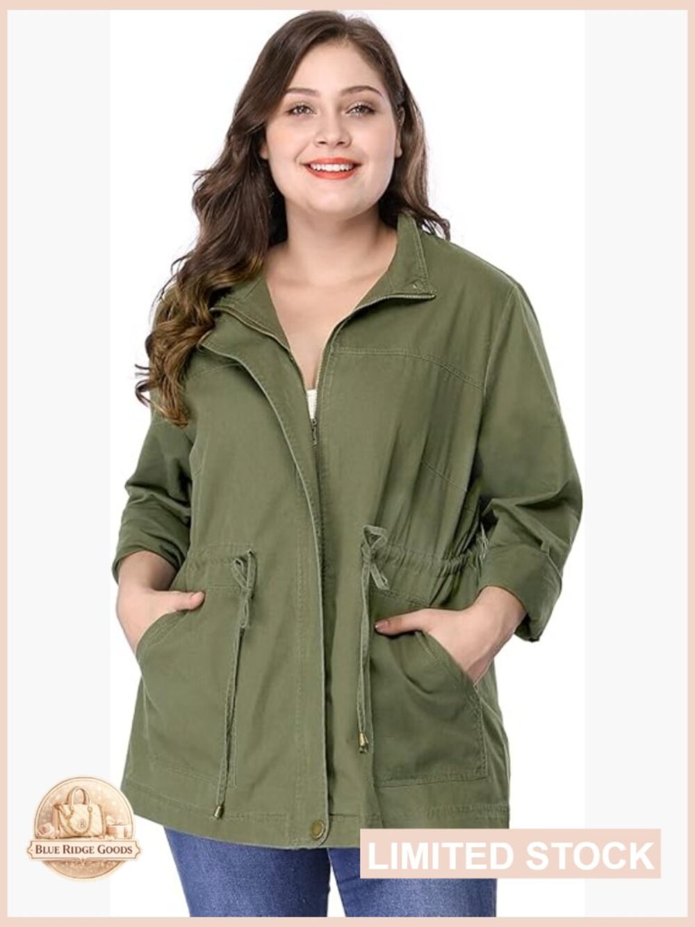 Women's Plus Size Anorak Jacket Lightweight Drawstring Waist Utility Jacket